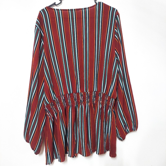 Oddi Boho Striped Blouse 3XL | Plus Size Peplum Top | Fall Colors Red - Picture 4 of 6